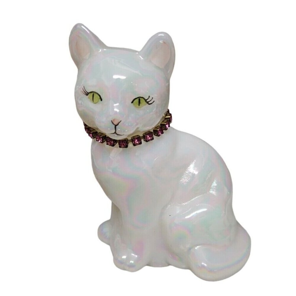 Fenton Cat Opalescent White Birthday Pink Tourmaline Birthstone Collar October